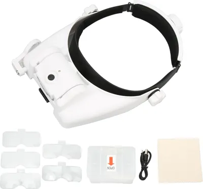 Produktbild von Kopfbandlupe mit 3 LEDs, 23 Vergrößerungsstufen, verstellbar, wiederaufladbar, Kopfhalterung