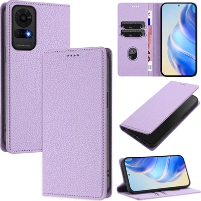 Produktbild von Litchi Leder Handyhülle für TCL 50 LE Wallet Kartenfächer Standfunktion Hülle Violett