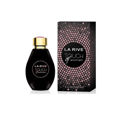 A bottle of La Rive Touch Of Woman Eau De Parfum and its packaging are displayed against a white background.