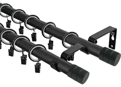 Produktbild von LOFT Doppelte Gardinenstange 19 mm Länge 280 cm Schwarz Vorhangstange 2-läufig Komplettset mit Halterungen Ringen Galvanisiertes Metall