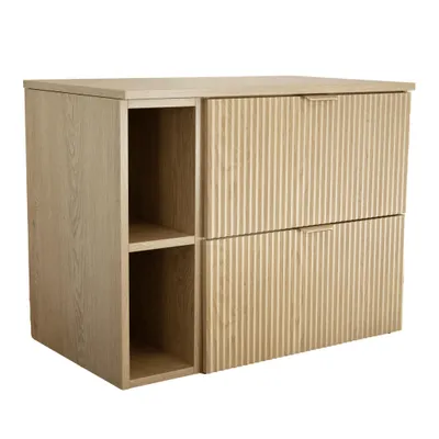 Produktbild von WENA Waschtischunterschrank mit Regal, geriffelte Fronten, 2 Soft Close-Schubladen (Farbe: Eiche Cremona)