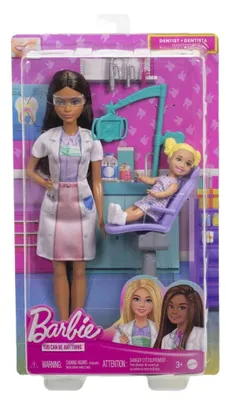 Produktbild von Spielset Barbie Zahnärztin, brünett, mit Patientenpuppe und Zubehör