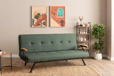 Produktbild von Hanah Home, Zven - Green, 3-Sitzer-Schlafsofa, Grün, 100% Leinen, 78 x 64 x 180 cm