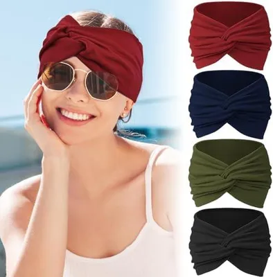 Produktbild von 4 elastische Stirnbänder für Damen zum Sport, für Yoga, Make-up und Laufen, atmungsaktive und schweißableitende Haarbänder