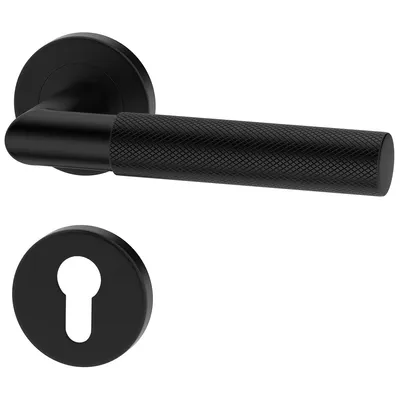 Produktbild von Schwarz Rund Türgriff BAUHAUSE Profilzylinder; Türbeschlag; Türdrücker; Schwarz Türklinke; Rund-Rosette; Edelstahl Schwarz Pulverbeschichtet