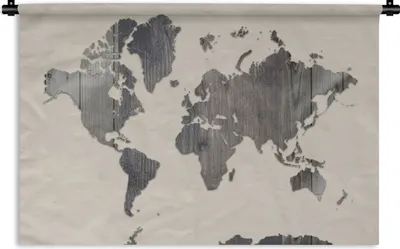 Produktbild von MuchoWow® Wandteppich Wandbehang Weltkarte - Holz - Grau 90x60 cm Tapisserie Dekoration Wandtuch - Wandskulpturen - Bildteppich
