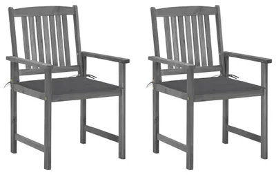 Productafbeelding van vidaXL Tuinstoelen met kussens, 2 stuks, grijs, massief acaciahout