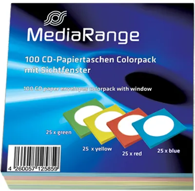 Produktbild von MediaRange BOX67, Schutzhülle, 1 Disks, Blau, Grün, Rot, Gelb, Papier, 120 mm, Staubresistent