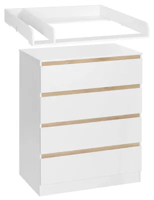Produktbild von Wickelkommode - Babykommode mit abnehmbarer Wickelauflage - 4 Schubladen - Holz - 80 x 75 x 109,2 cm - Weiß und Eiche