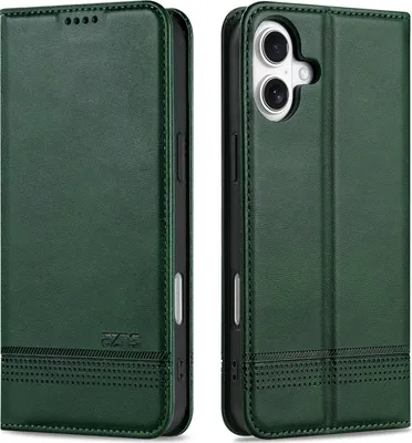 Immagine prodotto di custodia iPhone 16, Portafoglio con chiusura magnetica e supporto, Custodia Flip in pelle per iPhone 16 verde