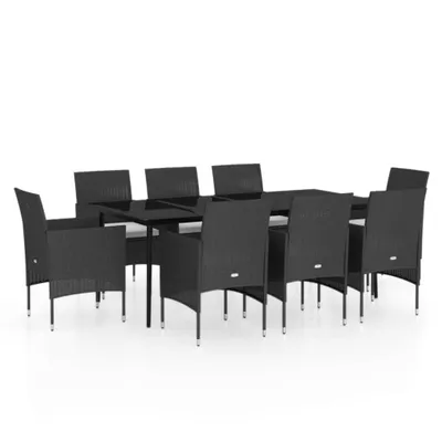 Immagine prodotto di vidaXL Set da pranzo da giardino 9 pezzi con cuscini nero
