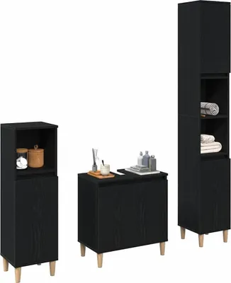 Produktbild von vidaXL Badezimmermöbel-Set Wandmontiert 3 pcs Schwarz Eichen-Optik