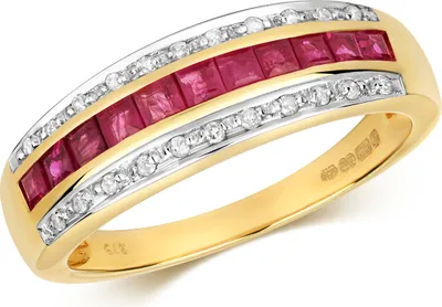 Image de Bague Femme Semi Pavée Or 375/1000 et Diamant Brillant 0.09 Carat H - PK avec Rubis, 54 (17.2); TRS290949KYRSN