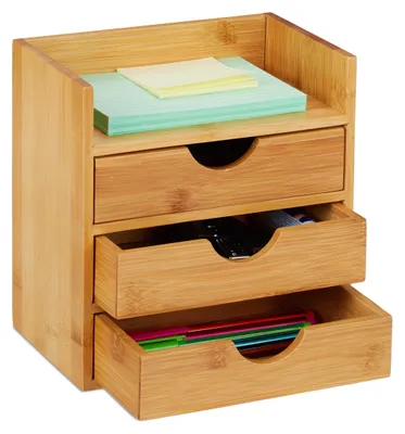 Schreibtisch-Organizer Bambus 3 Schubladen 21x20x13 cm natur