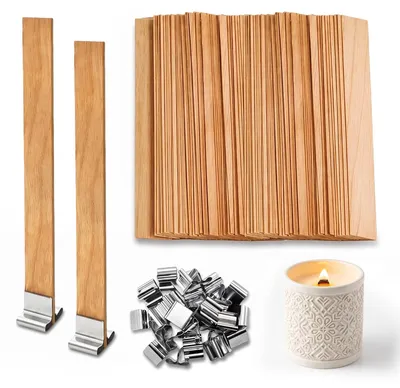 100 Holz-Kerzendochte 13x130 mm mit 100 Eisenhaltern
