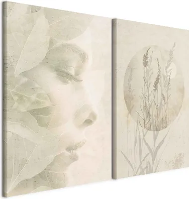 Produktbild von murando - Handart Bilder Set Frauengesicht und Blumen Kunstdruck auf Leinwand 120x90cm 2 Teilig je 60x90cm Collage 2er Kunstbilder wie Handgemalte Groß Wandbilder XXL - Rustikale a-H-10151-b-a