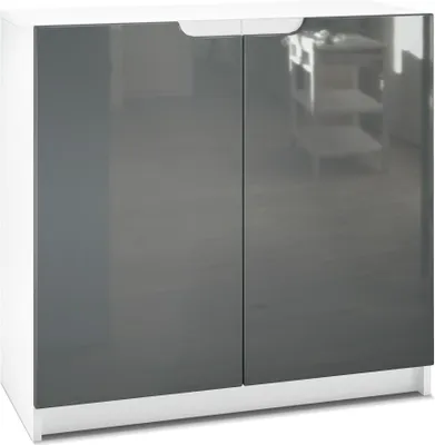 Produktbild von Vladon Sideboard Logan,  Germany, Kommode mit 2 Türen, Weiß matt/Grau Hochglanz (82 x 78 x 37 cm)