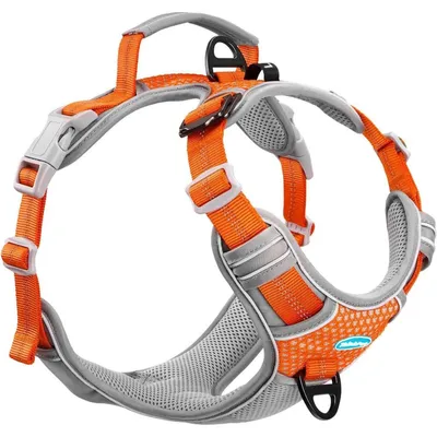 Immagine prodotto di Imbracatura per cani anti-tiro con maniglia, riflettente, traspirante, imbottita, di colore arancione brillante