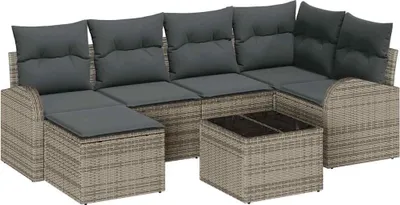 Image de Ensemble de Canapés avec coussin 7 pcs Gris polyrotin
