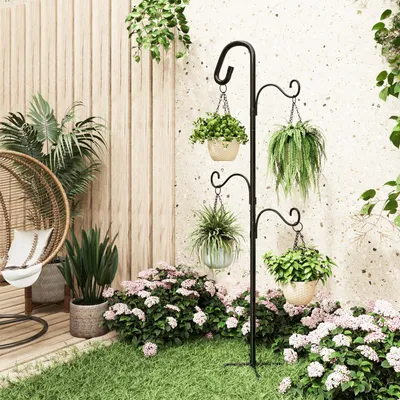 Produktbild von Bamworld 5-armiger schwerer Vogelfutterständer – 155 cm, verstellbare Haken für Pflanzen, Windspiele, Gartendeko