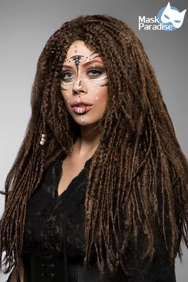 Produktbild von Vodoo Witch Hexen Perücke in braun mit Dreadlocks