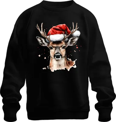 Produktbild von Rentier Nikolaushut Aquarell Weihnachten Geschenk Lustig Vintage Uni Sweatshirt Pullover, Schwarz, 3XL