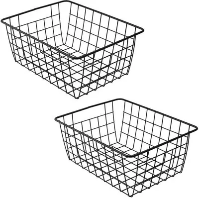 Zdjęcie produktu dla Metalowa, prostokątna skrzynia do przechowywania - zestaw 2 sztuk - czarna - wytrzymała i trwała - metalowa - pojemnik do przechowywania