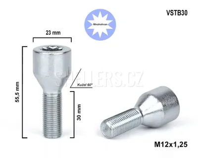 Obrázok produktu pre Skrutka M12x1,25x30 s vnútorným polygónom, VSTB30, priemer hlavy 23 mm, výška 55,5 mm
