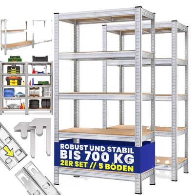 Immagine prodotto di Scaffali per magazzino, struttura robusta, montaggio semplice, set da 2 pezzi, dimensioni 170x75x30 cm