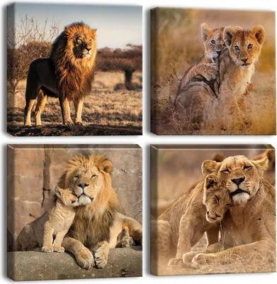 Immagine prodotto di quadro di tela 4 pezzi famiglia leone parete murale arte stampa 30x30cm