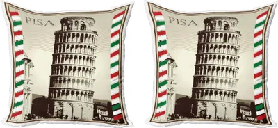 Zdjęcie produktu dla Zestaw poszewek na poduszki ABAKUHAUS Pisa (2 szt.), ilustracja włoskich postaci w stylu vintage z liniami w kolorach flagi kraju, 40 x 40 cm, wielokolorowe