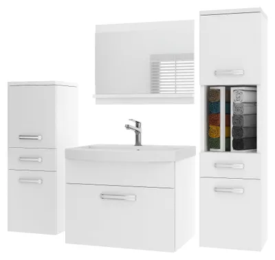 Immagine prodotto di Set di mobili da bagno BELINI PRI M5 120 cm bianco opaco - Mobile da bagno moderno con lavabo e specchio, completamente accessoriato, montaggio a parete