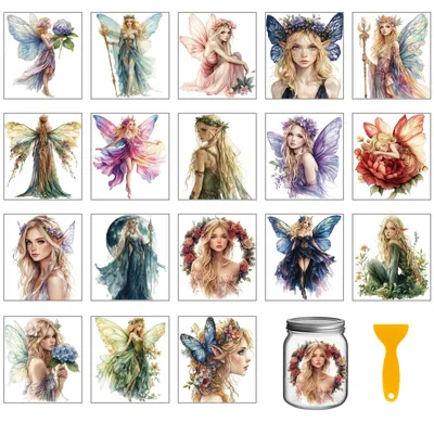 Productafbeelding van Set van 18 Feen Transferstickers voor Decoratie 10x9 cm