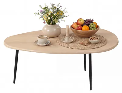 Zdjęcie produktu dla KOMFOTTEU Nowoczesny stolik kawowy w stylu mid-century, owalny, o nieregularnym kształcie, z metalowymi nogami, kompaktowy stolik do salonu, biura domowego, kącika do czytania, łatwy montaż (oczywiście)