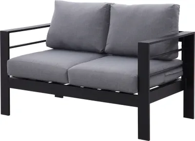 Produktbild von MeXo Gartenmöbel Aluminium, Sitzgruppe frei Kombination, (Zweisitzer-Sofa mit Kissen, Schwarz), Indoor Outdoor Balkon Garten Terrasse Aluminiumrahmen
