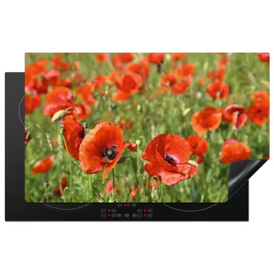 Obrázok produktu pre KitchenYeah® Kryt varnej dosky kvety - maky - červená - zelená, 83x51cm, kuchynská dekorácia, keramický kryt varnej dosky, krycia doska na varnú dosku