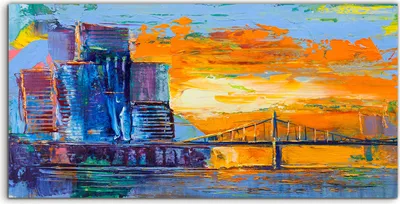Produktbild von Coloray Glasbild 140x70  Wandbild Glasbilder Abstrakte Malerei Stadtlandschaft