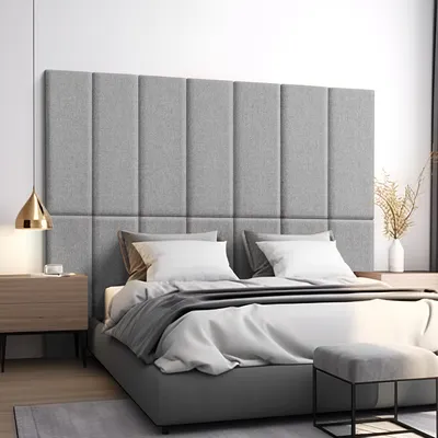 Image de Coussins muraux « Carpino » Panneau rembourré Lot de 2 Textile 90 x 30 cm Gris clair