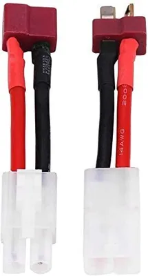 Zdjęcie produktu dla Adapter Deans T na Tamiya do pojazdów RC i akumulatorów LiPo | Kompatybilny z ładowarkami | Złącza męskie i żeńskie, Czerwono-Czarny, Plastik