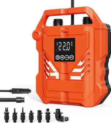 Obrázok produktu pre Vysokotlaková pumpa WaveRite 22PSI pre paddleboard, 12 V elektrický vzduchový kompresor, podporuje nafukovanie/vyfukovanie, 3 prevádzkové režimy, so 7 tryskami, oranžová