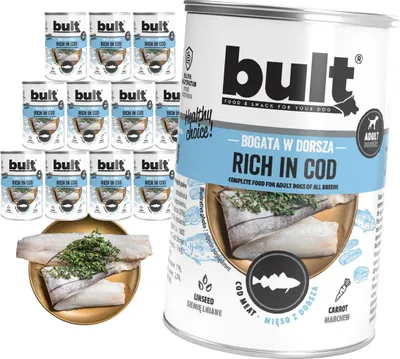 Obrázok produktu pre Bult | Mokré krmivo pre psov – treska – 12x400 g – 75 % mäsa – prírodná receptúra – kompletné krmivo pre psov