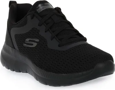 A black Skechers sneaker is shown from the side against a white background.