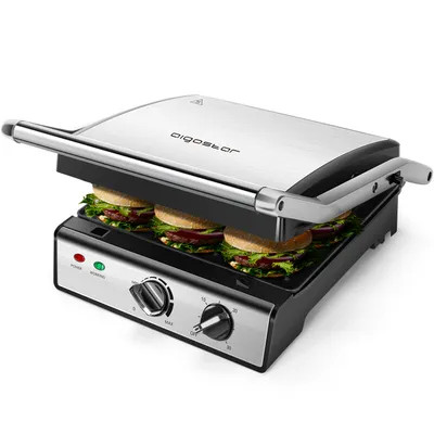 Produktbild von Aigostar MAX 300000HIX Sandwich-Waffel-Grill, Edelstahlgehäuse, 2000 Watt, Thermostat, Schräger Fettablauf