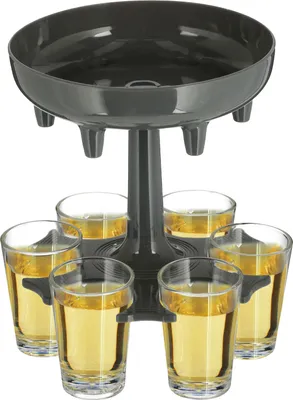 Produktbild von Schnapsspender und Halter mit 6 Gläsern - 13 x 12 cm - Shot Dispenser Likör Schuss Schnaps Spender und Glas Halter