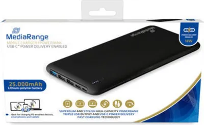 Zdjęcie produktu dla MediaRange MR754, 25000 mAh, Litowo-polimerowy (LiPo), 3,7 V, Czarny