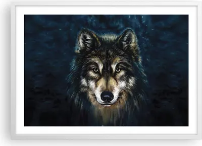 Produktbild von Gerahmtes Poster - Weißer Rahmen - Wolf Dunkel Grafik - 70x50 cm - Wand Bild - Wanddeko - Wandbilder - Kunstposter - Wandposter - Bilderrahmen - Bilder - Kunstdruck - Wanddekoration - P2WAA70x50-4845