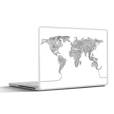 Produktbild von MuchoWow® Laptop Aufkleber Sticker Cover Weltkarte - Schwarz - Weiß - Linie 32.5x23.5 cm - Sticker für Laptop - Selbstklebend