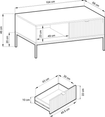 Obrázek produktu pro Konferenční stolek NANAIMO - Kašmír - Zlaté úchyty - Se zásuvkou - šířka 104 cm, výška 48 cm, hloubka 68 cm