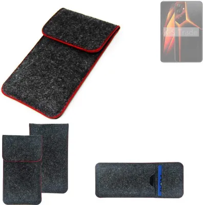 Produktbild von K-S-Trade Handy Schutz Hülle kompatibel mit Tecno Pova 4 Schutzhülle Handyhülle Filztasche Pouch Tasche Case Sleeve Filzhülle dunkelgrau roter