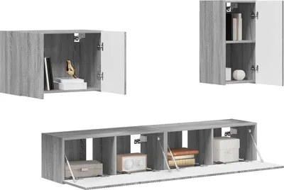 Produktbild von (Design 2026） TV-Wandregal-Set Wandmontiert 4 pcs - Montage erforderlich - Graues Sonoma Holzwerkstoff - HOMMIE 971495 - TV-Schränke